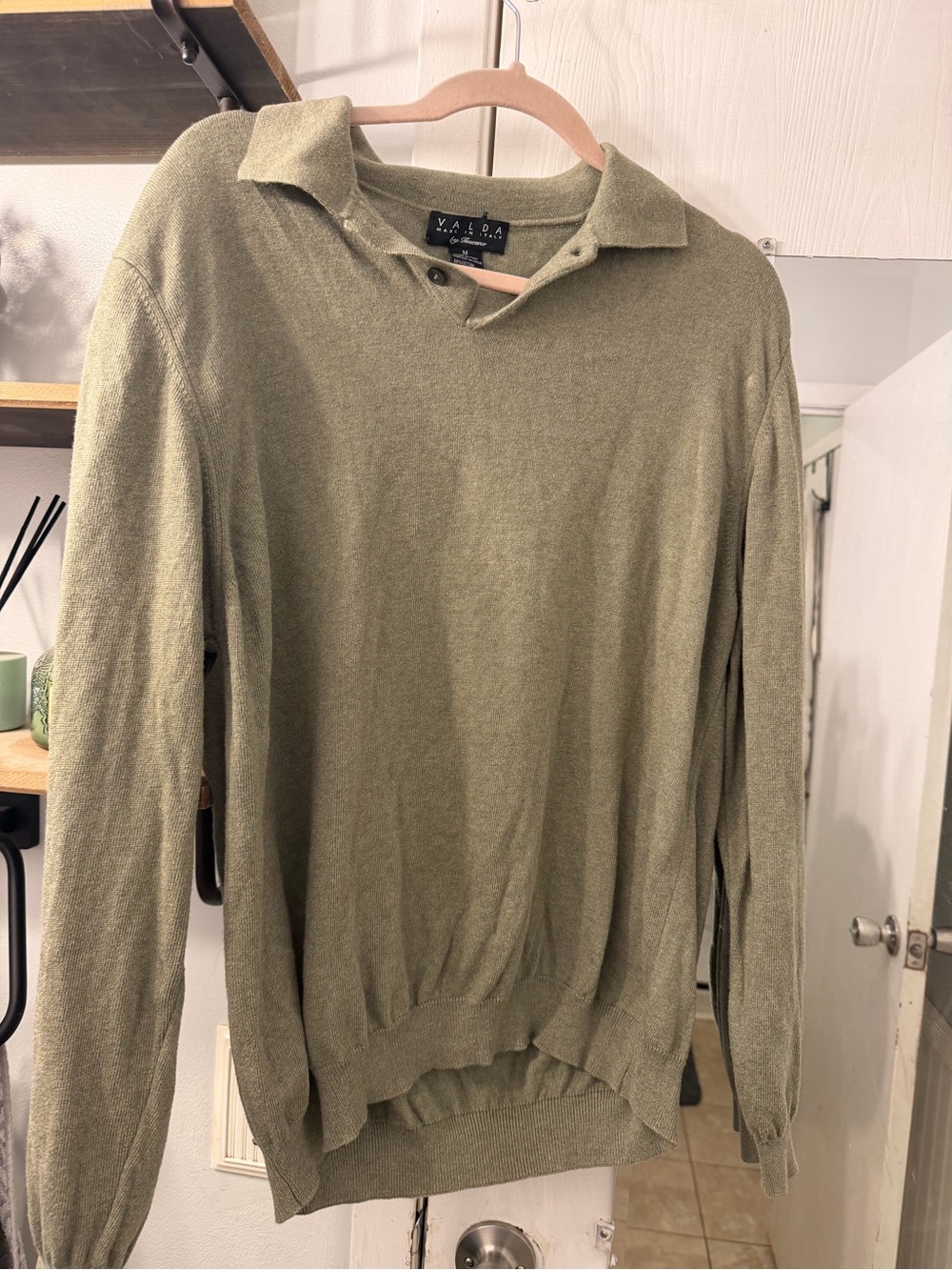 Valda by Toscano Made in Italy Olive Green V-Neck Polo Sweater